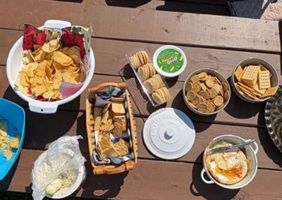 Picnic table of snacks